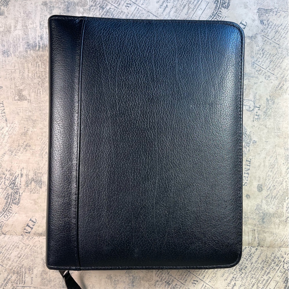 Vintage Franklin Quest Full Grain Leather Zip Planner Binder Made in USA Black